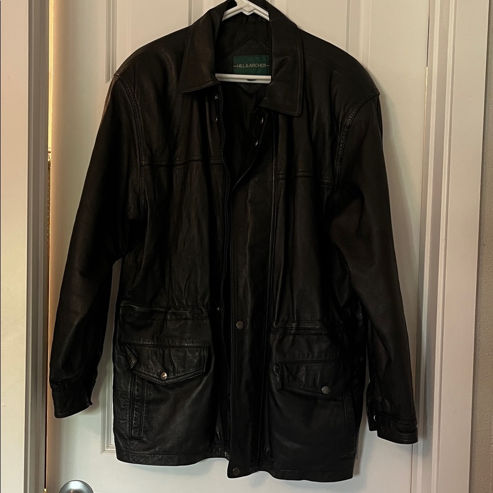 Men’s long Black Leather Jacket 38